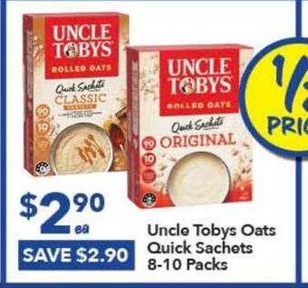 Ritchies Uncle Tobys Oats Quick Sachets 8-10 Packs offer
