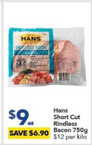Ritchies Hans Short Cut Rindless Bacon 750g offer