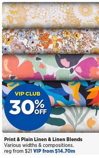 Spotlight Print & Plain Linen & Linen Blends offer