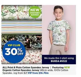 Spotlight Print & Plain Cotton Spandex Jerset- Featuring New Organic Cotton Spandex Jersey offer