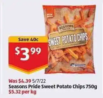 ALDI Seasons Pride Sweet Potato Chips 750 G offer