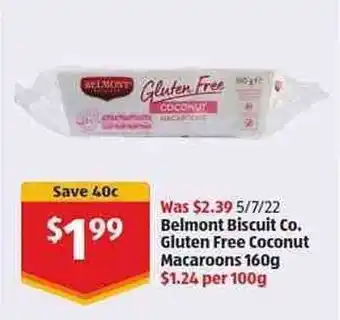 ALDI Belmont Biscuit Co. Gluten Free Coconut Macaroons 160 G offer
