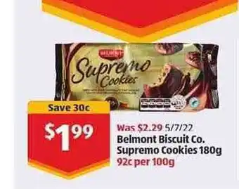 ALDI Belmont Biscuit Co. Supremo Cookies 180 G offer