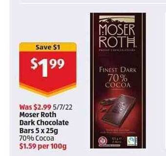 ALDI Moser Roth Dark Chocolate Bars 5 X 25 G offer