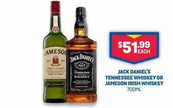 Bottlemart Jack Daniel's Tennessee Whiskey Or Jameson Irish Whiskey 700mL offer