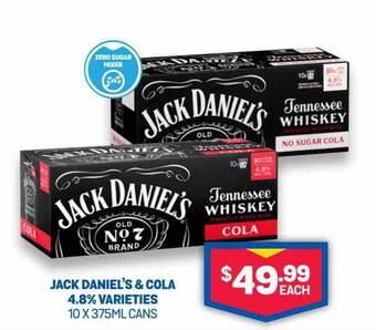 Bottlemart Jack Daniel's & Cola 4.8% Varieties 10 X 375mL Cans offer