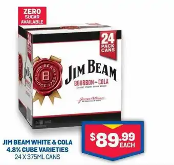 Bottlemart Jim Beam White & Cola 4.8% Cube Varieties 24 X 375mL Cans offer