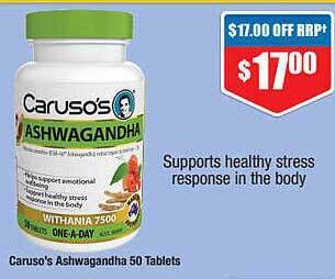 Chemist Warehouse Caruso's ashwagandha 50 tablets offer