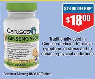 Chemist Warehouse Caruso's ginseng 5500 60 tablets offer