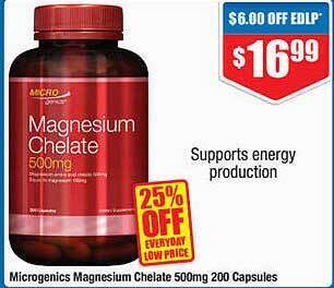 Chemist Warehouse Microgenics magnesium chelate 500mg 200 capsules offer