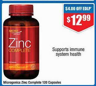 Chemist Warehouse Microgenics zinc complete 120 capsules offer