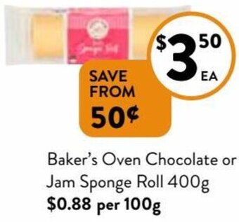 Foodworks Baker's Oven Chocolate Or Jam Sponge Roll 400g offer