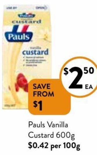 Foodworks Pauls Vanilla Custard 600g offer