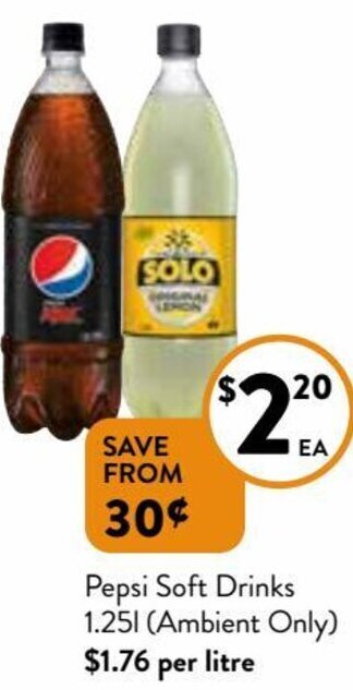 Foodworks Pepsi Soft Drinks 1.25L (Ambient Only) offer