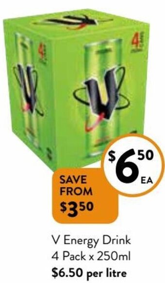 Foodworks V Energy Drink 4 Pack x 250ml offer