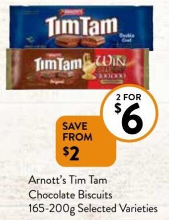 Foodworks Arnott's Tim Tam Chocolate Biscuits 165-200g offer
