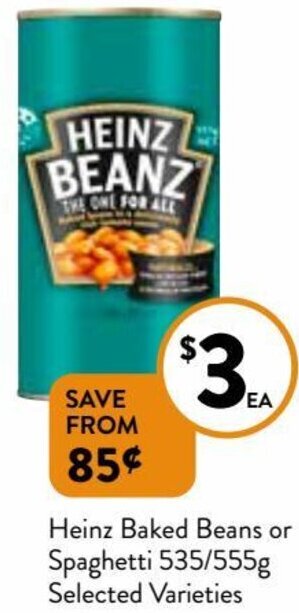 Foodworks Heinz Baked Beans Or Spaghetti 535-555g offer