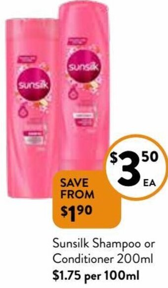 Foodworks Sunsilk Shampoo Or Conditioner 200ml offer