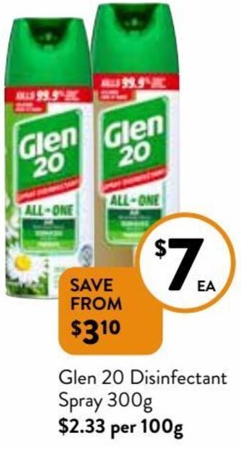 Foodworks Glen 20 Disinfectant Spray 300g offer