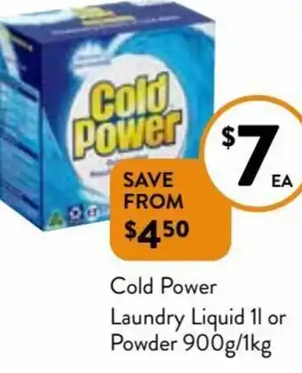 Foodworks Cold Power Laundry LIquid 1L Or Powder 900g/1kg offer