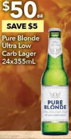 Ritchies Pure Blonde Ultra Low Carb Lager 24x355ml offer