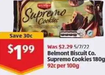 ALDI Belmont Biscuit Co. Supremo Cookies 180g offer