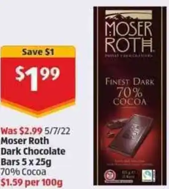 ALDI Moser Roth /dark Chocolate Bars 5 x 25 g offer