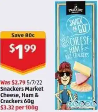 ALDI Snackers Market Cheese, Ham & Crackers 60g offer