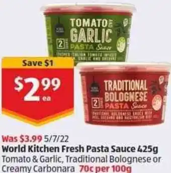 ALDI World Kitchen Fresh Pasta Sauce 425g offer