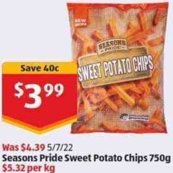ALDI Seasons Pride Sweet Potato Chips 750g offer