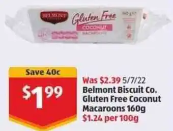 ALDI Belmont Biscuit Co. Gluten Free Coconut Macaroons 160g offer