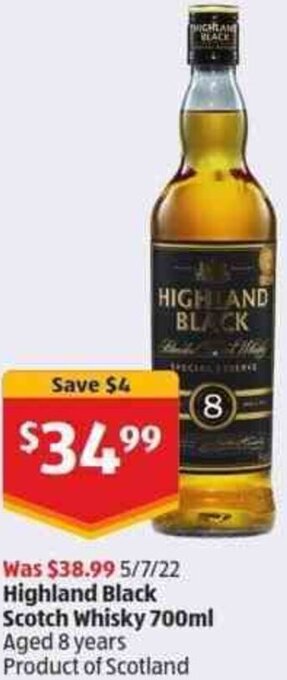 ALDI Highland Black Scotch Whisky 700ml offer