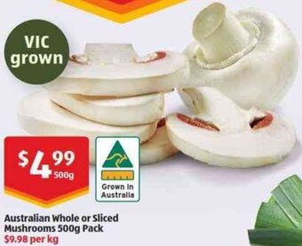 ALDI Australian Whole or Sliced Mushrooms 500g offer
