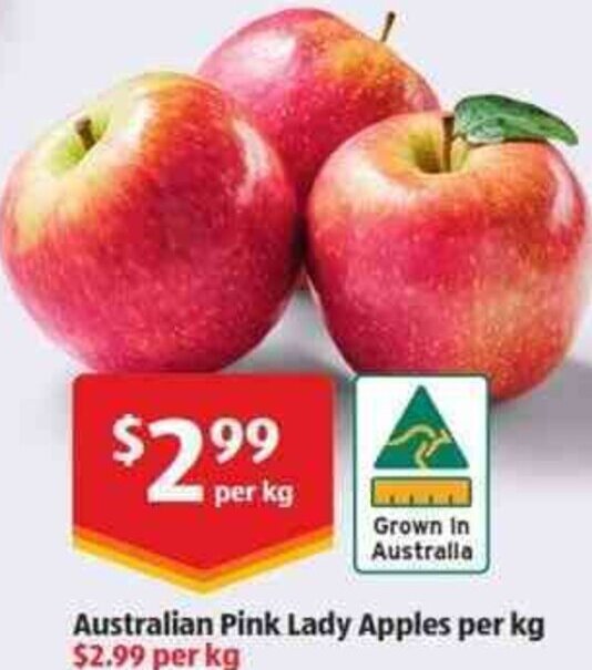 Australian Pink Lady Apples per kg offer at ALDI