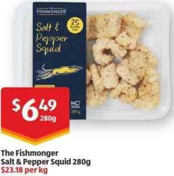The Fishmonger Salt & Pepper Squid 280g offer at ALDI