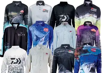 All fishing shirts by penn, berkley, abu garcia, daiwa & salty captain