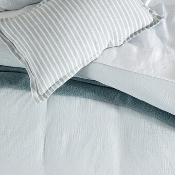 Pillow Talk Sahara linen stripe feather oblong cushion by m.u.s.e. offer