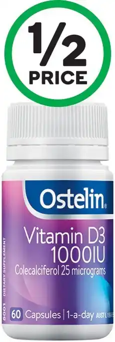 Woolworths Ostelin vitamin d3 1000iu capsules for bone health + immunity pk 60* offer