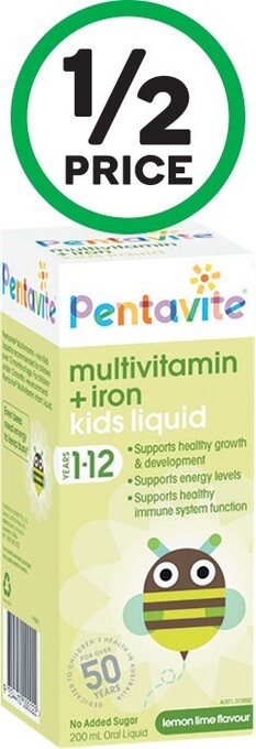 Woolworths Pentavite multivitamin + iron kids liquid 200ml* offer