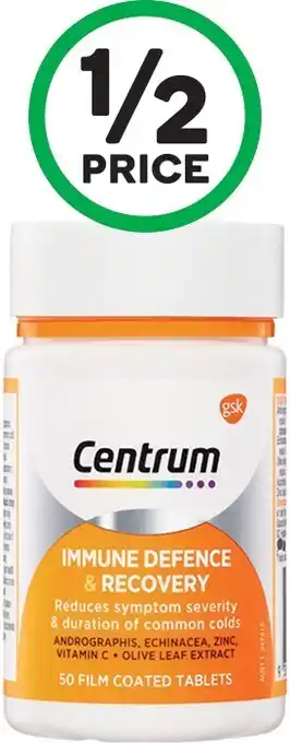 Woolworths Centrum immune defence & recovery tablets pk 50* offer