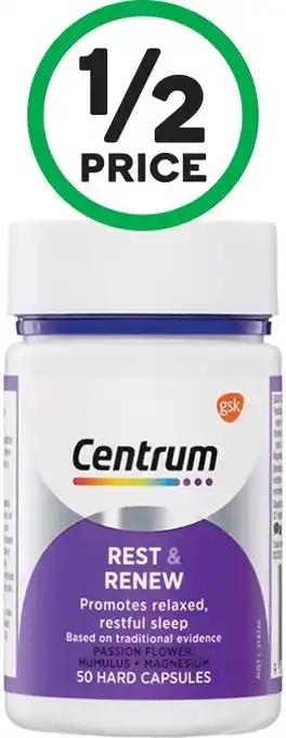 Woolworths Centrum rest & renew hard capsules pk 50* offer