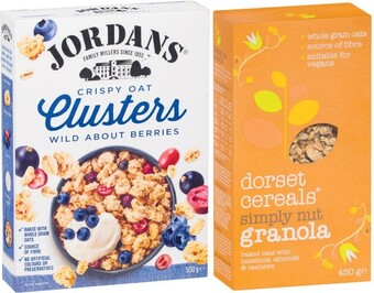 Coles Jordans granola or oat clusters 500g-750g or dorset granola or muesli 450g offer