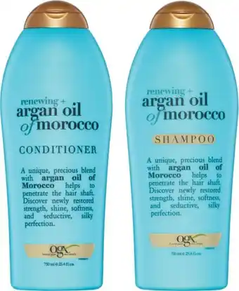 Coles Ogx renewing + argan oil shampoo or conditioner 750ml offer
