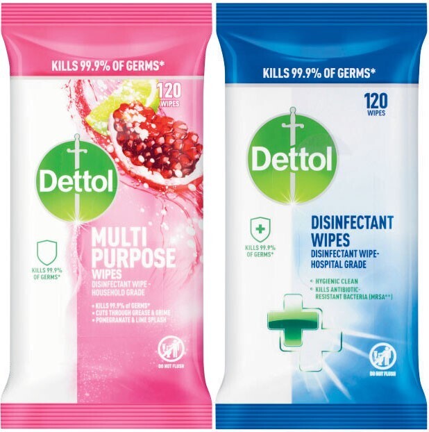 Dettol multipurpose disinfectant wipes 120 pack offer at Coles