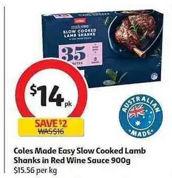 Coles Slow cooked lamb shanks in red wine sauce offer