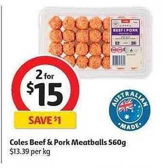Coles Coles beef & pork meatballs 560g offer