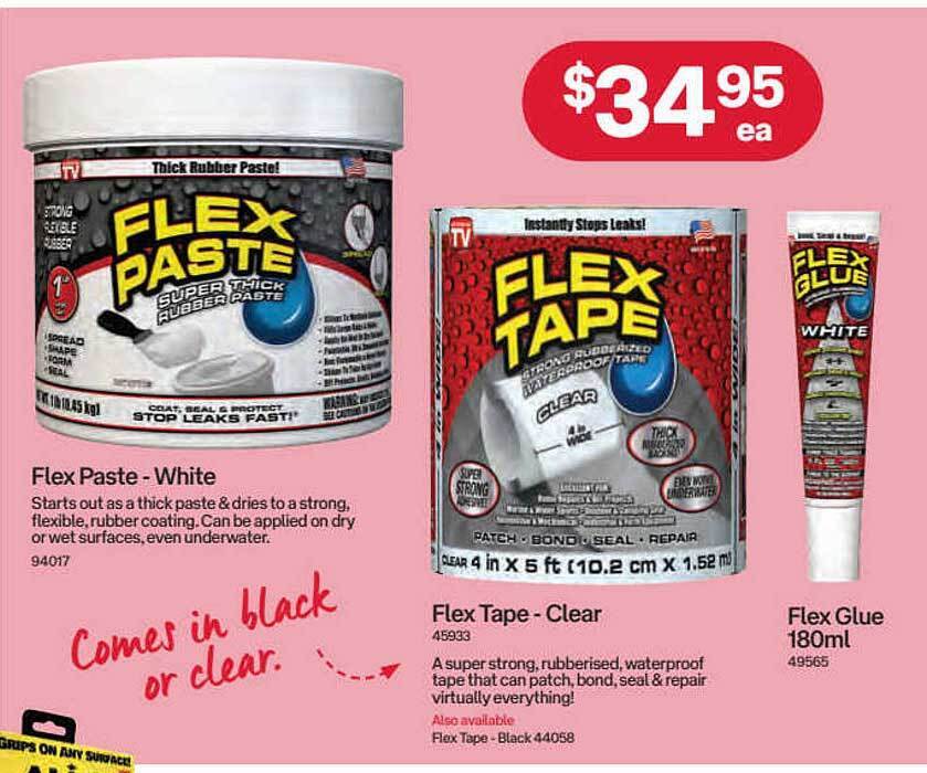 Flex paste white, flex tape clear or flex glue 180 ml offer at