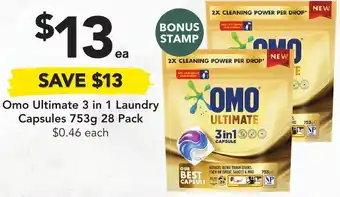 Drakes Omo Ultimate 3 In 1 Laundry Capsules 753g 28 Pack offer