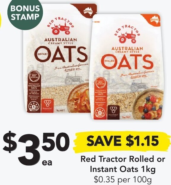 Red Tractor Rolled Or Instant Oats 1kg offer at Drakes