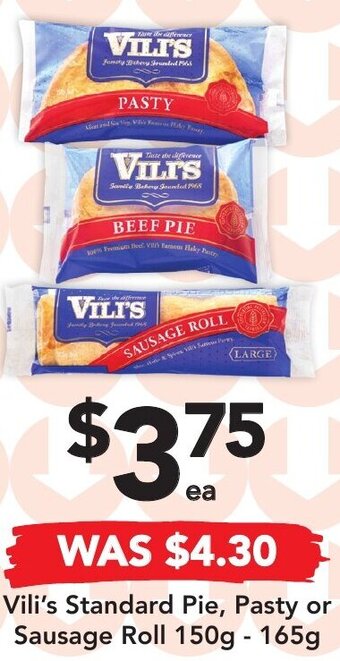 Drakes Vili's Standard Pie, Pasty or Sausage Roll 150g -165g offer